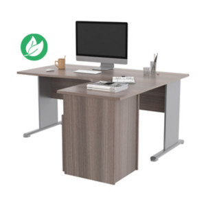 Pack Bureau d'angle compact retour à droite Pronto Bois - L.160 x P.100 cm - Plateau Cendre - Pieds L Aluminium + Caisson hauteur bureau Pack Bureau d'angle compact retour à droite Pronto Bois - L.160 x P.100 cm - Plateau Cendre - Pieds L Aluminium + Caisson hauteur bureau