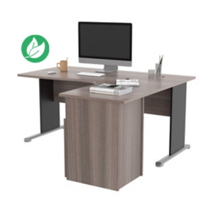 Pack Bureau d'angle compact retour à droite Pronto Bois - L.160 x P.100 cm - Plateau Cendre - Pieds L Noir + Caisson hauteur bureau Pack Bureau d'angle compact retour à droite Pronto Bois - L.160 x P.100 cm - Plateau Cendre - Pieds L Noir + Caisson hauteur bureau