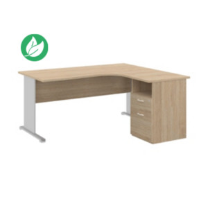 Pack Bureau d'angle compact retour à droite Pronto Bois - L.160 x P.100 cm - Plateau Chêne - Pieds L Aluminium + Caisson hauteur bureau Pack Bureau d'angle compact retour à droite Pronto Bois - L.160 x P.100 cm - Plateau Chêne - Pieds L Aluminium + Caisson hauteur bureau