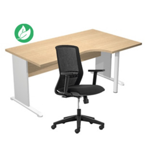 Pack Bureau d'angle compact retour à droite Pronto Bois - L.160 x P.100 cm - Plateau Chêne - Pieds L Aluminium + Siège Tekna Noir Pack Bureau d'angle compact retour à droite Pronto Bois - L.160 x P.100 cm - Plateau Chêne - Pieds L Aluminium + Siège Tekna Noir