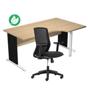 Pack Bureau d'angle compact retour à droite Pronto Bois - L.160 x P.100 cm - Plateau Chêne - Pieds L Noir + Siège Tekna Noir Pack Bureau d'angle compact retour à droite Pronto Bois - L.160 x P.100 cm - Plateau Chêne - Pieds L Noir + Siège Tekna Noir