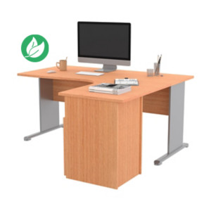 Pack Bureau d'angle compact retour à droite Pronto Bois - L.160 x P.100 cm - Plateau Hêtre - Pieds L Aluminium + Caisson hauteur bureau Pack Bureau d'angle compact retour à droite Pronto Bois - L.160 x P.100 cm - Plateau Hêtre - Pieds L Aluminium + Caisson hauteur bureau