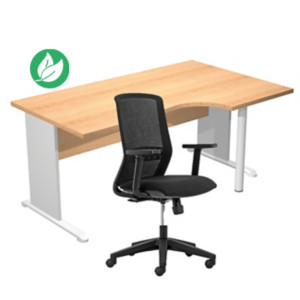 Pack Bureau d'angle compact retour à droite Pronto Bois - L.160 x P.100 cm - Plateau Hêtre - Pieds L Aluminium + Siège Tekna Noir Pack Bureau d'angle compact retour à droite Pronto Bois - L.160 x P.100 cm - Plateau Hêtre - Pieds L Aluminium + Siège Tekna Noir