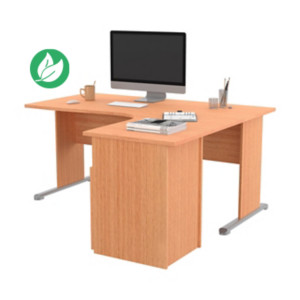 Pack Bureau d'angle compact retour à droite Pronto Bois - L.160 x P.100 cm - Plateau Hêtre - Pieds L Hêtre + Caisson hauteur bureau Pack Bureau d'angle compact retour à droite Pronto Bois - L.160 x P.100 cm - Plateau Hêtre - Pieds L Hêtre + Caisson hauteur bureau