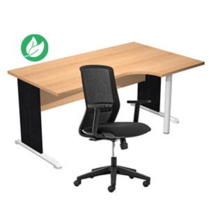 Pack Bureau d'angle compact retour à droite Pronto Bois - L.160 x P.100 cm - Plateau Hêtre - Pieds L Noir + Siège Tekna Noir Pack Bureau d'angle compact retour à droite Pronto Bois - L.160 x P.100 cm - Plateau Hêtre - Pieds L Noir + Siège Tekna Noir