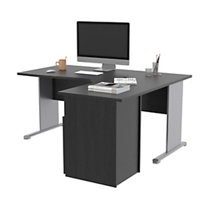 Pack Bureau d'angle compact retour à droite Pronto Bois - L.160 x P.100 cm - Plateau Noir - Pieds L Aluminium + Caisson hauteur bureau Pack Bureau d'angle compact retour à droite Pronto Bois - L.160 x P.100 cm - Plateau Noir - Pieds L Aluminium + Caisson hauteur bureau