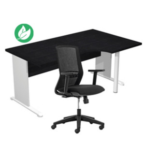 Pack Bureau d'angle compact retour à droite Pronto Bois - L.160 x P.100 cm - Plateau Noir - Pieds L Aluminium + Siège Tekna Noir Pack Bureau d'angle compact retour à droite Pronto Bois - L.160 x P.100 cm - Plateau Noir - Pieds L Aluminium + Siège Tekna Noir