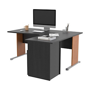 Pack Bureau d'angle compact retour à droite Pronto Bois - L.160 x P.100 cm - Plateau Noir - Pieds L Aulne + Caisson hauteur bureau Pack Bureau d'angle compact retour à droite Pronto Bois - L.160 x P.100 cm - Plateau Noir - Pieds L Aulne + Caisson hauteur bureau