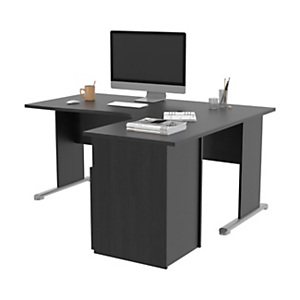 Pack Bureau d'angle compact retour à droite Pronto Bois - L.160 x P.100 cm - Plateau Noir - Pieds L Noir + Caisson hauteur bureau Pack Bureau d'angle compact retour à droite Pronto Bois - L.160 x P.100 cm - Plateau Noir - Pieds L Noir + Caisson hauteur bureau