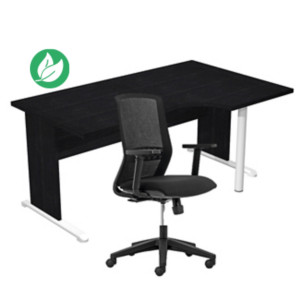 Pack Bureau d'angle compact retour à droite Pronto Bois - L.160 x P.100 cm - Plateau Noir - Pieds L Noir + Siège Tekna Noir Pack Bureau d'angle compact retour à droite Pronto Bois - L.160 x P.100 cm - Plateau Noir - Pieds L Noir + Siège Tekna Noir