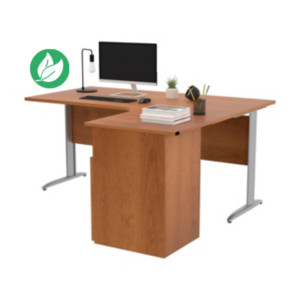 Pack Bureau d'angle compact retour à droite Pronto Métal - L.160 x P.100 cm - Plateau Aulne - Pieds L Aluminium + Caisson hauteur bureau Pack Bureau d'angle compact retour à droite Pronto Métal - L.160 x P.100 cm - Plateau Aulne - Pieds L Aluminium + Caisson hauteur bureau