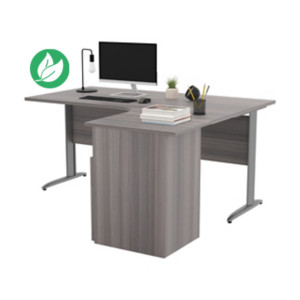 Pack Bureau d'angle compact retour à droite Pronto Métal - L.160 x P.100 cm - Plateau Cendre - Pieds L Chrome + Caisson hauteur bureau Pack Bureau d'angle compact retour à droite Pronto Métal - L.160 x P.100 cm - Plateau Cendre - Pieds L Chrome + Caisson hauteur bureau