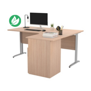 Pack Bureau d'angle compact retour à droite Pronto Métal - L.160 x P.100 cm - Plateau Chêne - Pieds L Aluminium + Caisson hauteur bureau Pack Bureau d'angle compact retour à droite Pronto Métal - L.160 x P.100 cm - Plateau Chêne - Pieds L Aluminium + Caisson hauteur bureau