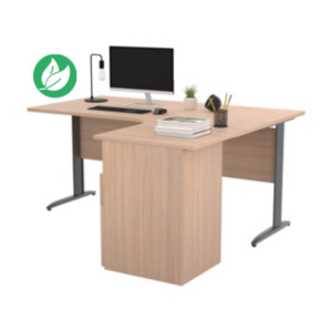 Pack Bureau d'angle compact retour à droite Pronto Métal - L.160 x P.100 cm - Plateau Chêne - Pieds L Anthracite + Caisson hauteur bureau Pack Bureau d'angle compact retour à droite Pronto Métal - L.160 x P.100 cm - Plateau Chêne - Pieds L Anthracite + Caisson hauteur bureau