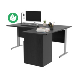 Pack Bureau d'angle compact retour à droite Pronto Métal - L.160 x P.100 cm - Plateau Noir - Pieds L Aluminium + Caisson hauteur bureau Pack Bureau d'angle compact retour à droite Pronto Métal - L.160 x P.100 cm - Plateau Noir - Pieds L Aluminium + Caisson hauteur bureau