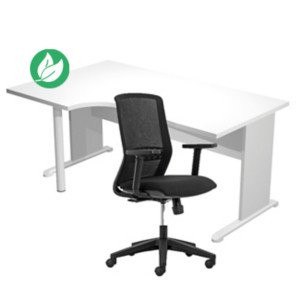 Pack Bureau d'angle compact retour à gauche Pronto Bois - L.160 x P.100 cm - Plateau Blanc - Pieds L Aluminium + Siège Tekna Noir Pack Bureau d'angle compact retour à gauche Pronto Bois - L.160 x P.100 cm - Plateau Blanc - Pieds L Aluminium + Siège Tekna Noir