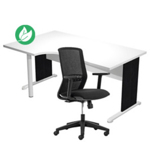 Pack Bureau d'angle compact retour à gauche Pronto Bois - L.160 x P.100 cm - Plateau Blanc - Pieds L Noir + Siège Tekna Noir Pack Bureau d'angle compact retour à gauche Pronto Bois - L.160 x P.100 cm - Plateau Blanc - Pieds L Noir + Siège Tekna Noir