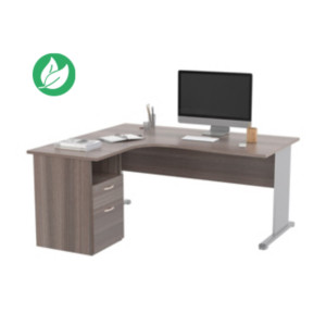 Pack Bureau d'angle compact retour à gauche Pronto Bois - L.160 x P.100 cm - Plateau Cendre - Pieds L Aluminium + Caisson hauteur bureau Pack Bureau d'angle compact retour à gauche Pronto Bois - L.160 x P.100 cm - Plateau Cendre - Pieds L Aluminium + Caisson hauteur bureau