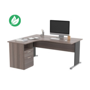 Pack Bureau d'angle compact retour à gauche Pronto Bois - L.160 x P.100 cm - Plateau Cendre - Pieds L Noir + Caisson hauteur bureau Pack Bureau d'angle compact retour à gauche Pronto Bois - L.160 x P.100 cm - Plateau Cendre - Pieds L Noir + Caisson hauteur bureau