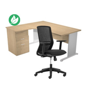 Pack Bureau d'angle compact retour à gauche Pronto Bois - L.160 x P.100 cm - Plateau Chêne - Pieds L Aluminium + Caisson hauteur bureau + Siège Tekna Noir Pack Bureau d'angle compact retour à gauche Pronto Bois - L.160 x P.100 cm - Plateau Chêne - Pieds L Aluminium + Caisson hauteur bureau + Siège Tekna Noir