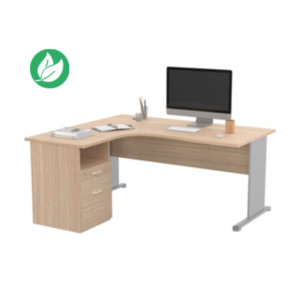 Pack Bureau d'angle compact retour à gauche Pronto Bois - L.160 x P.100 cm - Plateau Chêne - Pieds L Aluminium + Caisson hauteur bureau Pack Bureau d'angle compact retour à gauche Pronto Bois - L.160 x P.100 cm - Plateau Chêne - Pieds L Aluminium + Caisson hauteur bureau