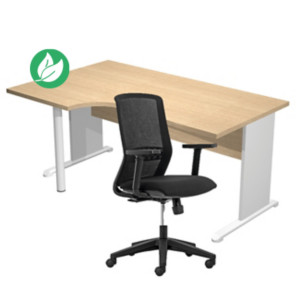 Pack Bureau d'angle compact retour à gauche Pronto Bois - L.160 x P.100 cm - Plateau Chêne - Pieds L Aluminium + Siège Tekna Noir Pack Bureau d'angle compact retour à gauche Pronto Bois - L.160 x P.100 cm - Plateau Chêne - Pieds L Aluminium + Siège Tekna Noir