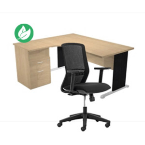Pack Bureau d'angle compact retour à gauche Pronto Bois - L.160 x P.100 cm - Plateau Chêne - Pieds L Noir + Caisson hauteur bureau + Siège Tekna Noir Pack Bureau d'angle compact retour à gauche Pronto Bois - L.160 x P.100 cm - Plateau Chêne - Pieds L Noir + Caisson hauteur bureau + Siège Tekna Noir
