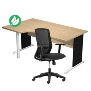 Pack Bureau d'angle compact retour à gauche Pronto Bois - L.160 x P.100 cm - Plateau Chêne - Pieds L Noir + Siège Tekna Noir Pack Bureau d'angle compact retour à gauche Pronto Bois - L.160 x P.100 cm - Plateau Chêne - Pieds L Noir + Siège Tekna Noir