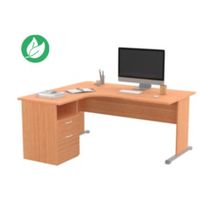 Pack Bureau d'angle compact retour à gauche Pronto Bois - L.160 x P.100 cm - Plateau Hêtre - Pieds L Hêtre + Caisson hauteur bureau Pack Bureau d'angle compact retour à gauche Pronto Bois - L.160 x P.100 cm - Plateau Hêtre - Pieds L Hêtre + Caisson hauteur bureau