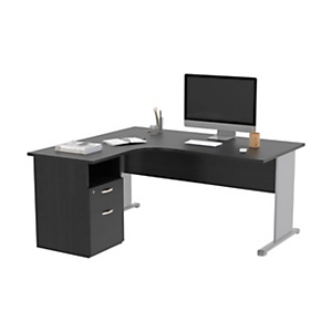 Pack Bureau d'angle compact retour à gauche Pronto Bois - L.160 x P.100 cm - Plateau Noir - Pieds L Aluminium + Caisson hauteur bureau Pack Bureau d'angle compact retour à gauche Pronto Bois - L.160 x P.100 cm - Plateau Noir - Pieds L Aluminium + Caisson hauteur bureau