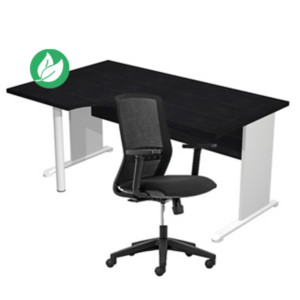 Pack Bureau d'angle compact retour à gauche Pronto Bois - L.160 x P.100 cm - Plateau Noir - Pieds L Aluminium + Siège Tekna Noir Pack Bureau d'angle compact retour à gauche Pronto Bois - L.160 x P.100 cm - Plateau Noir - Pieds L Aluminium + Siège Tekna Noir
