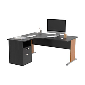 Pack Bureau d'angle compact retour à gauche Pronto Bois - L.160 x P.100 cm - Plateau Noir - Pieds L Aulne + Caisson hauteur bureau Pack Bureau d'angle compact retour à gauche Pronto Bois - L.160 x P.100 cm - Plateau Noir - Pieds L Aulne + Caisson hauteur bureau
