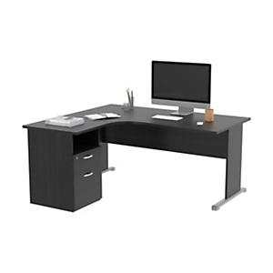 Pack Bureau d'angle compact retour à gauche Pronto Bois - L.160 x P.100 cm - Plateau Noir - Pieds L Noir + Caisson hauteur bureau Pack Bureau d'angle compact retour à gauche Pronto Bois - L.160 x P.100 cm - Plateau Noir - Pieds L Noir + Caisson hauteur bureau