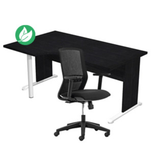 Pack Bureau d'angle compact retour à gauche Pronto Bois - L.160 x P.100 cm - Plateau Noir - Pieds L Noir + Siège Tekna Noir Pack Bureau d'angle compact retour à gauche Pronto Bois - L.160 x P.100 cm - Plateau Noir - Pieds L Noir + Siège Tekna Noir