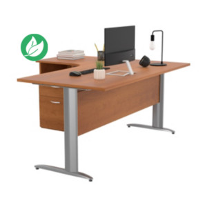 Pack Bureau d'angle compact retour à gauche Pronto Métal - L.160 x P.100 cm - Plateau Aulne - Pieds L Aluminium + Caisson hauteur bureau Pack Bureau d'angle compact retour à gauche Pronto Métal - L.160 x P.100 cm - Plateau Aulne - Pieds L Aluminium + Caisson hauteur bureau