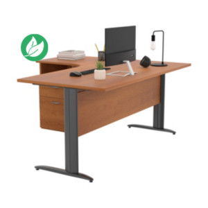 Pack Bureau d'angle compact retour à gauche Pronto Métal - L.160 x P.100 cm - Plateau Aulne - Pieds L Anthracite + Caisson hauteur bureau Pack Bureau d'angle compact retour à gauche Pronto Métal - L.160 x P.100 cm - Plateau Aulne - Pieds L Anthracite + Caisson hauteur bureau