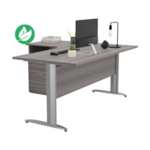 Pack Bureau d'angle compact retour à gauche Pronto Métal - L.160 x P.100 cm - Plateau Cendre - Pieds L Aluminium + Caisson hauteur bureau Pack Bureau d'angle compact retour à gauche Pronto Métal - L.160 x P.100 cm - Plateau Cendre - Pieds L Aluminium + Caisson hauteur bureau