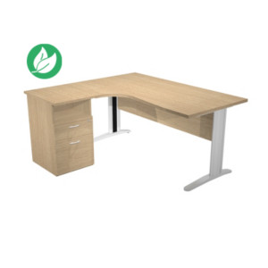 Pack Bureau d'angle compact retour à gauche Pronto Métal - L.160 x P.100 cm - Plateau Chêne - Pieds L Aluminium + Caisson hauteur bureau Pack Bureau d'angle compact retour à gauche Pronto Métal - L.160 x P.100 cm - Plateau Chêne - Pieds L Aluminium + Caisson hauteur bureau