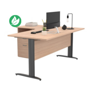 Pack Bureau d'angle compact retour à gauche Pronto Métal - L.160 x P.100 cm - Plateau Chêne - Pieds L Anthracite + Caisson hauteur bureau Pack Bureau d'angle compact retour à gauche Pronto Métal - L.160 x P.100 cm - Plateau Chêne - Pieds L Anthracite + Caisson hauteur bureau