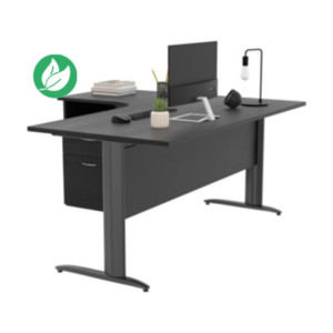 Pack Bureau d'angle compact retour à gauche Pronto Métal - L.160 x P.100 cm - Plateau Noir - Pieds L Anthracite + Caisson hauteur bureau Pack Bureau d'angle compact retour à gauche Pronto Métal - L.160 x P.100 cm - Plateau Noir - Pieds L Anthracite + Caisson hauteur bureau
