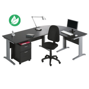 Pack Bureau complet Pronto Métal - Plateau Noir - Pieds L Aluminium + Caisson mobile 2 tiroirs + Siège Team haut dossier Noir Pack Bureau complet Pronto Métal - Plateau Noir - Pieds L Aluminium + Caisson mobile 2 tiroirs + Siège Team haut dossier Noir