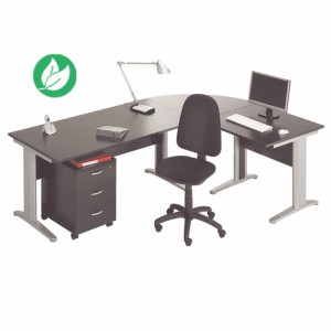 Pack Bureau complet Pronto Métal - Plateau Noir - Pieds L Aluminium + Caisson mobile 3 tiroirs + Siège Team haut dossier Noir Pack Bureau complet Pronto Métal - Plateau Noir - Pieds L Aluminium + Caisson mobile 3 tiroirs + Siège Team haut dossier Noir