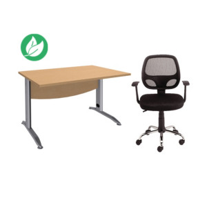 Pack Bureau droit Activity Métal L.120 x P.80 cm Plateau Hêtre - Pieds L Aluminium + Fauteuil Tami tissu/maille filet Noir Pack Bureau droit Activity Métal L.120 x P.80 cm Plateau Hêtre - Pieds L Aluminium + Fauteuil Tami tissu/maille filet Noir