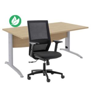 Pack Bureau droit Activity Métal L.140 x P.80 cm Plateau Chêne - Pieds L Aluminium + Siège Théo maille / Tissu Noir Pack Bureau droit Activity Métal L.140 x P.80 cm Plateau Chêne - Pieds L Aluminium + Siège Théo maille / Tissu Noir