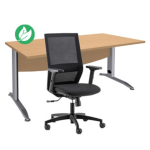 Pack Bureau droit Activity Métal L.140 x P.80 cm Plateau Hêtre - Pieds L Aluminium + Siège Théo maille / Tissu Noir Pack Bureau droit Activity Métal L.140 x P.80 cm Plateau Hêtre - Pieds L Aluminium + Siège Théo maille / Tissu Noir