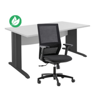 Pack Bureau droit Activity Métal L.160 x P.80 cm Plateau Blanc - Pieds L Anthracite + Siège Théo maille / Tissu Noir Pack Bureau droit Activity Métal L.160 x P.80 cm Plateau Blanc - Pieds L Anthracite + Siège Théo maille / Tissu Noir