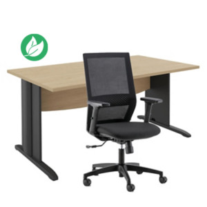 Pack Bureau droit Activity Métal L.160 x P.80 cm Plateau Chêne - Pieds L Anthracite + Siège Théo maille / Tissu Noir Pack Bureau droit Activity Métal L.160 x P.80 cm Plateau Chêne - Pieds L Anthracite + Siège Théo maille / Tissu Noir