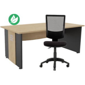 Pack bureau droit Axiome L.140 cm Plateau Chêne Pieds panneaux Anthracite + Siège Jenny maille/tissu Noir Pack bureau droit Axiome L.140 cm Plateau Chêne Pieds panneaux Anthracite + Siège Jenny maille/tissu Noir