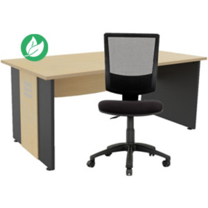 Pack bureau droit Axiome L.140 cm Plateau Hêtre Pieds panneaux Anthracite + Siège Jenny maille/tissu Noir Pack bureau droit Axiome L.140 cm Plateau Hêtre Pieds panneaux Anthracite + Siège Jenny maille/tissu Noir