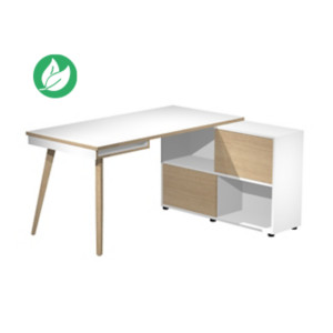 Pack Bureau droit Halden L.130 x P.120. Plateau Droit Blanc Pieds bois Chêne + Meuble de rangement 4 cases Blanc/Chêne L.120 x P. 35 cm Pack Bureau droit Halden L.130 x P.120. Plateau Droit Blanc Pieds bois Chêne + Meuble de rangement 4 cases Blanc/Chêne L.120 x P. 35 cm